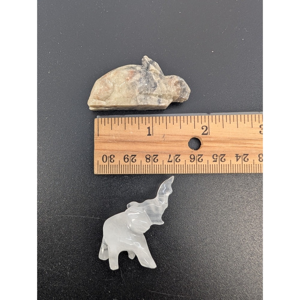 Lot of 4 Vtg Miniature Hand Carved Stone Animal Figurines Elephants & Rabbits - Picture 7 of 7